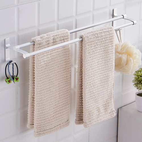 No punching space aluminum towel rack bathroom bathroom double pole towel hanging rod to dry bath towel storage rack wholesale
