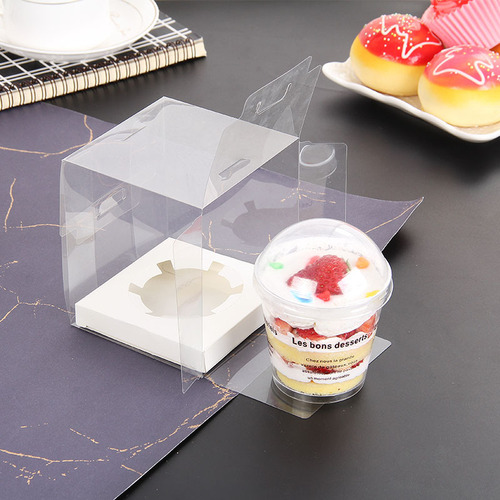 Cup cupcake packaging box wooden bran cup box single transparent thickened disposable baking packaging with bottom tray