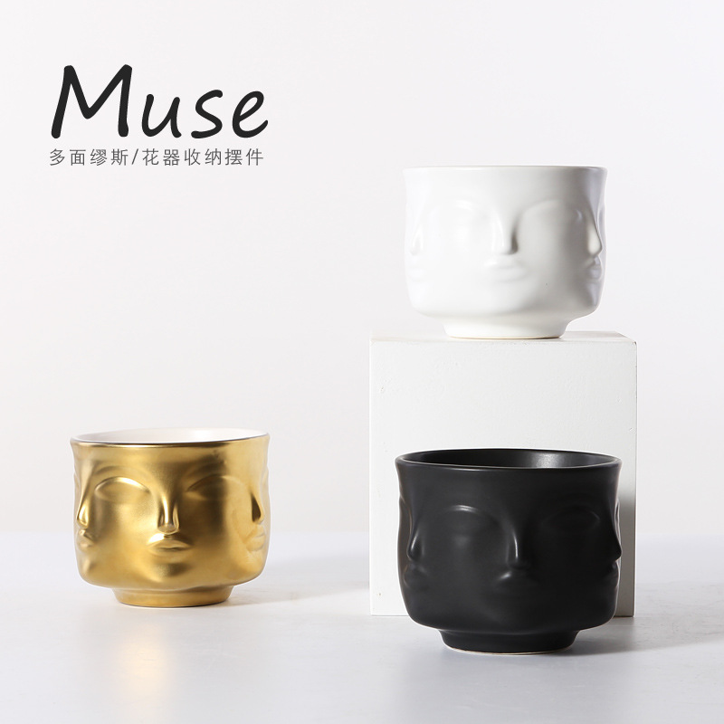 Estilo nórdico cerámica cara olla florero decoración del hogar Decoración suave sala de estar suculentas olla decoración al por mayor