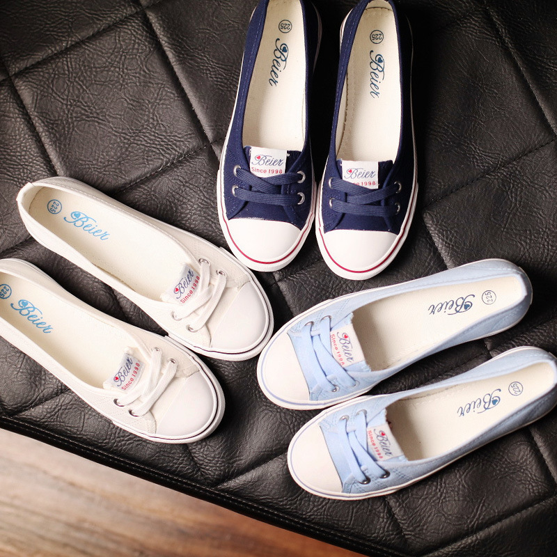 Beier 2025 New Breathable Summer Shallow Canvas Shoes for Women Casual Korean Style Student Flats-Soled Slip-On Shoes
