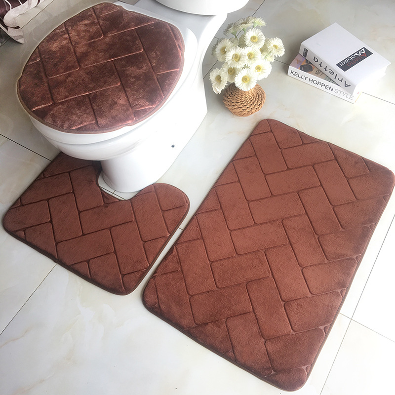 A generation of bathroom mat three-piece flannel absorbent non-slip bathtub floor mat carpet factory direct foot mat