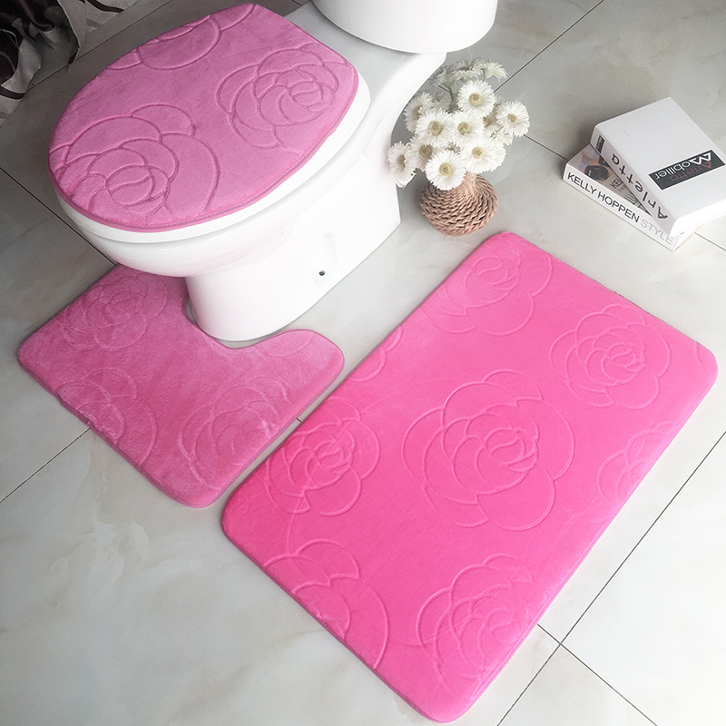 A generation of bathroom mat three-piece flannel absorbent non-slip bathtub floor mat carpet factory direct foot mat