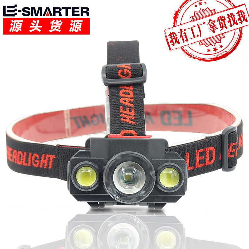 Plástico retráctil LED luz fuerte COB faro 18650 recargable cabeza-montado linterna interfaz USB al aire libre luz que acampa