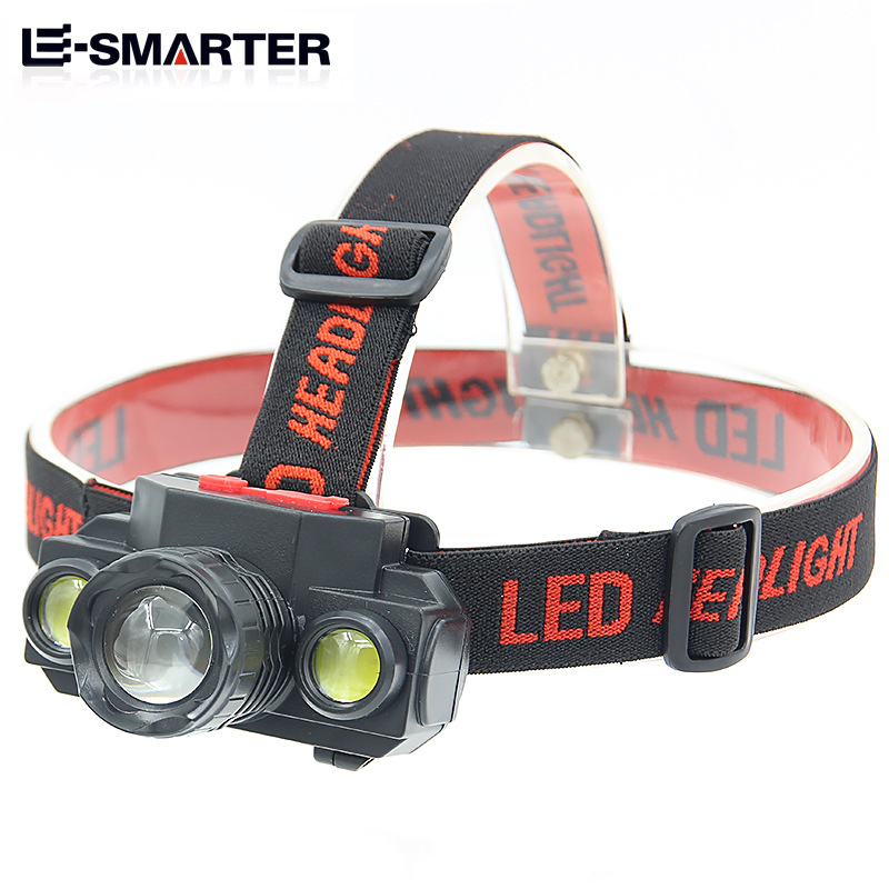 Plástico retráctil LED luz fuerte COB faro 18650 recargable cabeza-montado linterna interfaz USB al aire libre luz que acampa