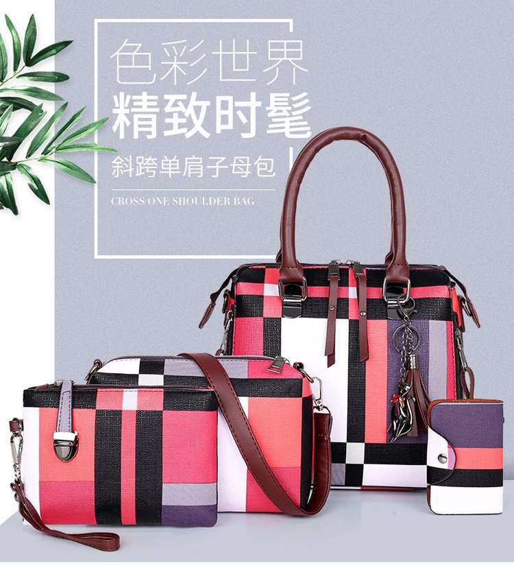 Spring New Women'S Bag Pu Bag Plaid Fashion Bag Versatile Handbag Fashion Bag