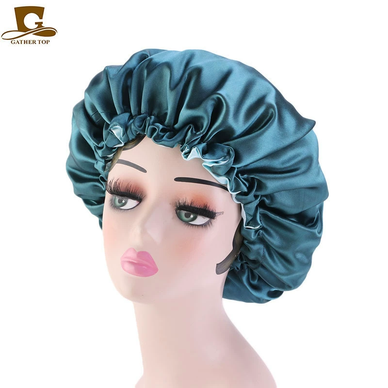 Double‑layer color‑block sleeping cap, adjustable buckle, reversible night/chemotherapy hair care hat, 36 cm