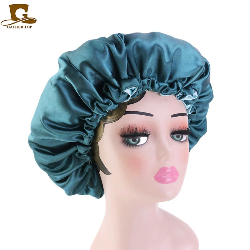 Double‑layer color‑block sleeping cap, adjustable buckle, reversible night/chemotherapy hair care hat, 36 cm