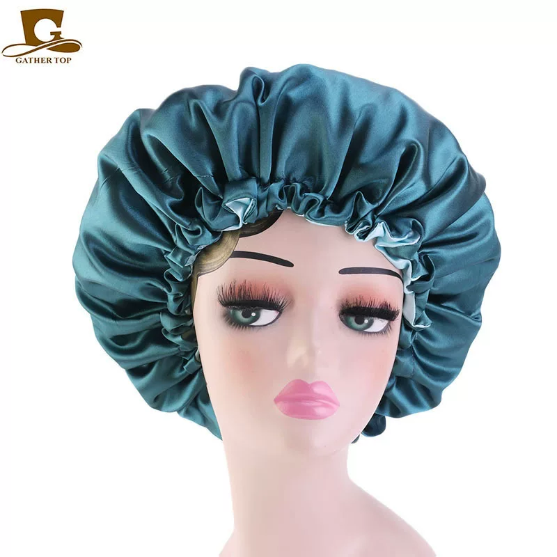Double‑layer color‑block sleeping cap, adjustable buckle, reversible night/chemotherapy hair care hat, 36 cm