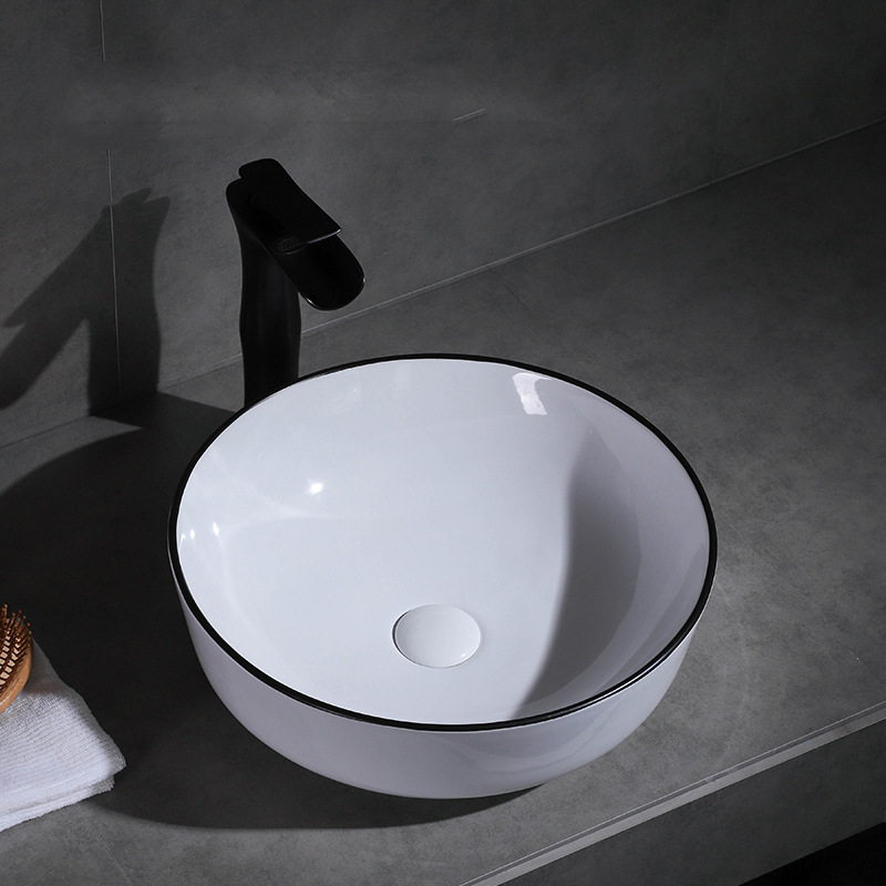 Borde negro Mesa Redonda lavabo del hogar lavabo negro Cuenca del arte del hotel baño cuenca blanco y negro