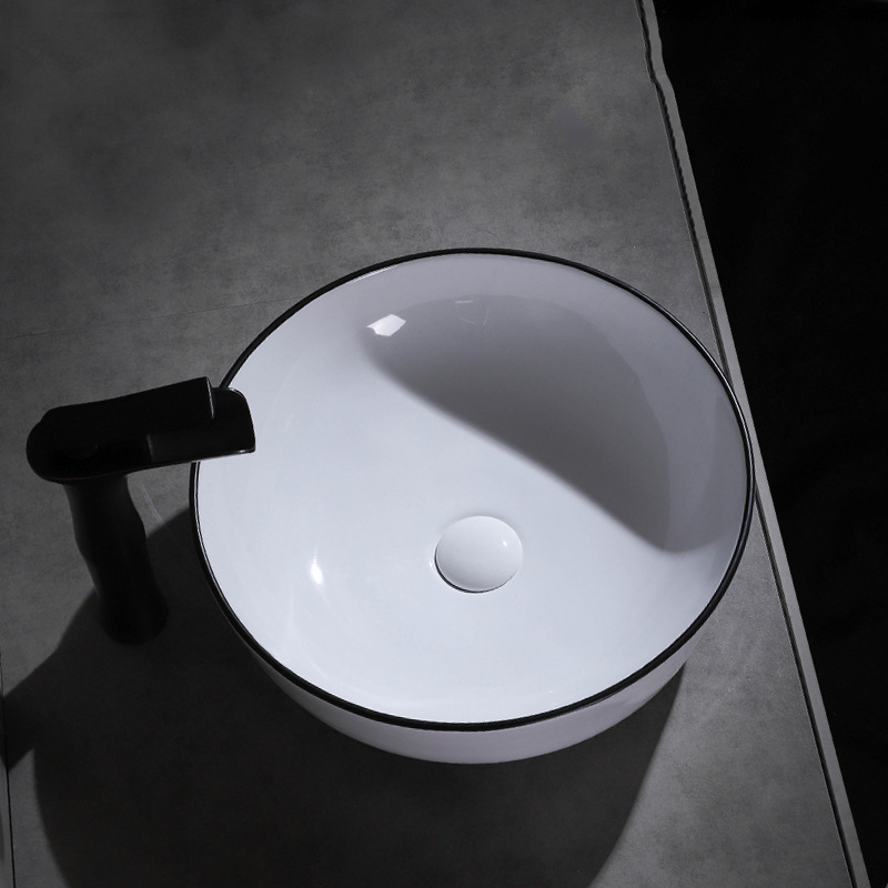 Borde negro Mesa Redonda lavabo del hogar lavabo negro Cuenca del arte del hotel baño cuenca blanco y negro
