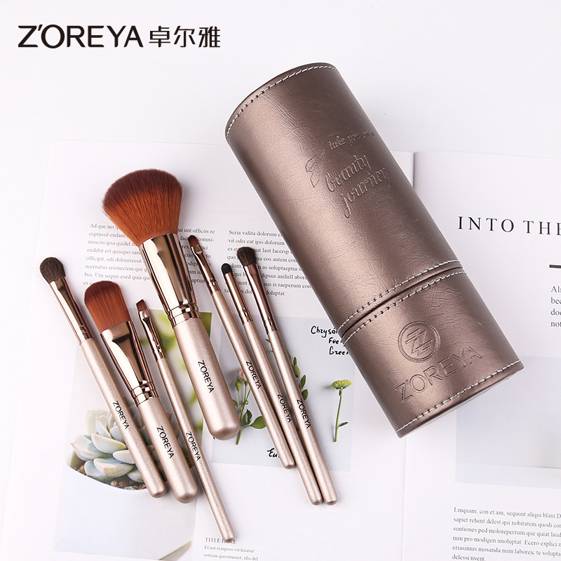 ZOREYA 7 pinceles de maquillaje traje portátil principiante barril cepillo conjunto completo de cepillos herramientas de belleza