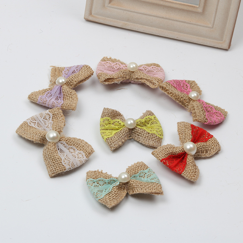 DIY手工麻布花 蕾丝蝴蝶结花 鞋帽服装装饰花 幼儿园手工麻布花