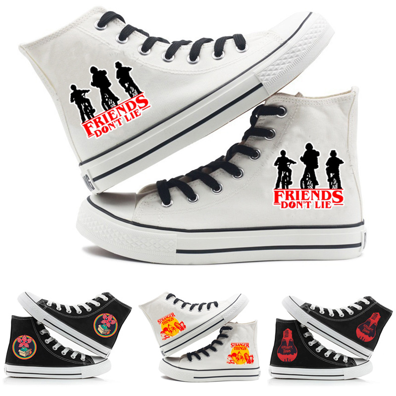 跨境stranger things怪奇物语情侣高帮帆布鞋男女鞋韩版透气布鞋