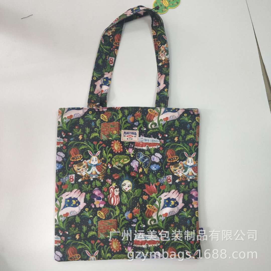 新款16安复古中国风8单肩手提拉链帆布包包纯棉直喷满版印刷