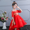 Children's small princess costume, flower girl dress, evening dress, European style, open shoulders, tutu skirt