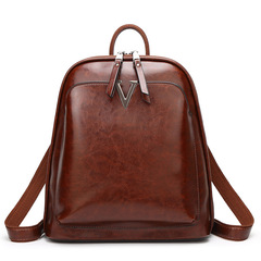 Genuine leather backpack for women 2024 new fashion oil waxed cowhide backpack for women retro school bag Guangzhou wholesale