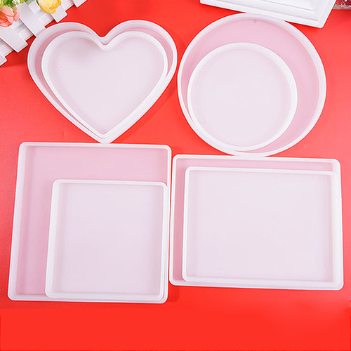 DIY crystal resin droplet tray mold, scalloped large long square rectangular storage box tray silicone mold