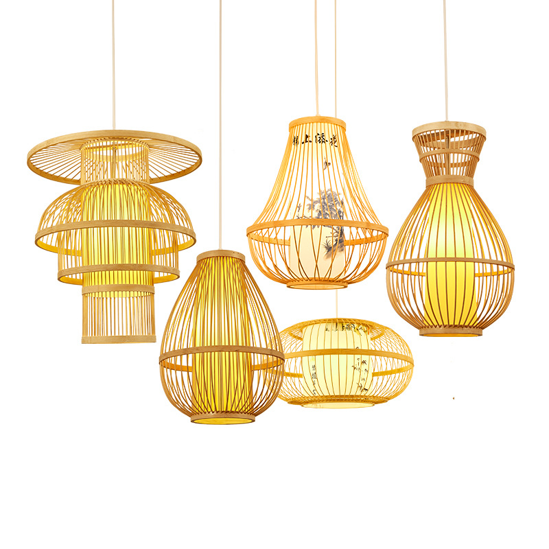 Nuevo chino Zen lámpara de comedor japonés sala de té sala de estar estudio dormitorio araña simple moderno bambú lámparas antiguas