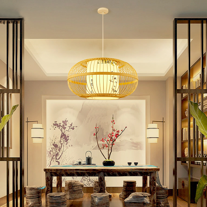 Nuevo chino Zen lámpara de comedor japonés sala de té sala de estar estudio dormitorio araña simple moderno bambú lámparas antiguas