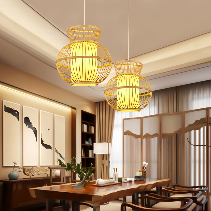 Nuevo chino Zen lámpara de comedor japonés sala de té sala de estar estudio dormitorio araña simple moderno bambú lámparas antiguas