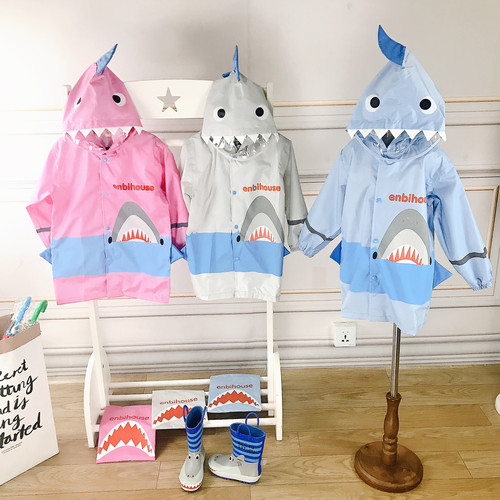 enbihouse original design ins style shark poncho for boys and girls 3D three-dimensional shape light children's raincoat