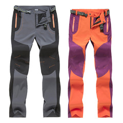 Spring and summer outdoor sports soft-shell assault pants for men, color-blocked, windproof, warm, breathable, fleece, and thickened hiking pants for women