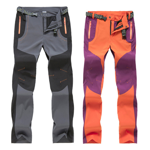 Spring and summer outdoor sports soft-shell assault pants for men, color-blocked, windproof, warm, breathable, fleece, and thickened hiking pants for women