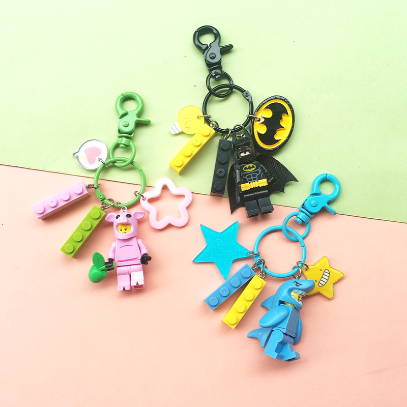 New Cute Doll Keychain Pendant Building Block Small DIY Car Keychain Couple Schoolbag Pendant