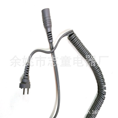 供应充电电磨双头铜箔丝插头直流黑灰色螺旋弹簧打磨机螺纹电源线