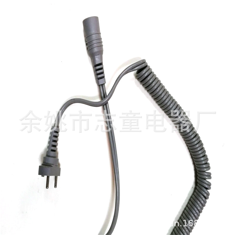 供应充电电磨双头铜箔丝插头直流黑灰色螺旋弹簧打磨机螺纹电源线