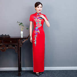 旗袍秀走秀新品长款优雅演出服加长款大码显瘦汉服气质中国风