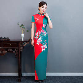 走秀旗袍新品长款演出显瘦大码中国风新式改良舞台演出服舞台专用