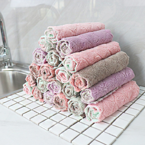 Corrugated edge double-sided super absorbent dishcloth, lint-free dishcloth, non-stick oil dishwashing towel, wet and dry type