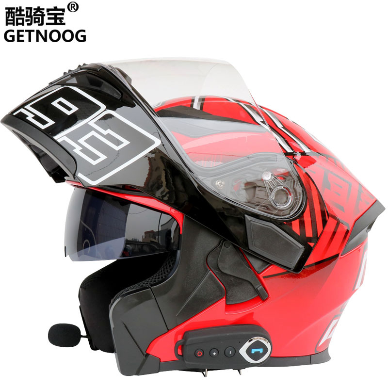 Kubibao motocicleta Bluetooth casco doble lente casco de la exposición casco de la motocicleta con FM micrófono oculto