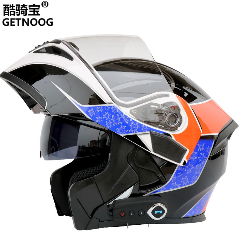 Kubibao motocicleta Bluetooth casco doble lente casco de la exposición casco de la motocicleta con FM micrófono oculto