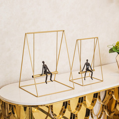 樣板房軟裝家居創意金屬古銅色樹脂家居軟裝工藝品鞦韆歐式擺件