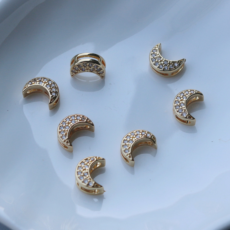 14K gold-wrapped color-preserving inlaid zircon through-hole small moon link 8mm exquisite accessories diy jewelry material