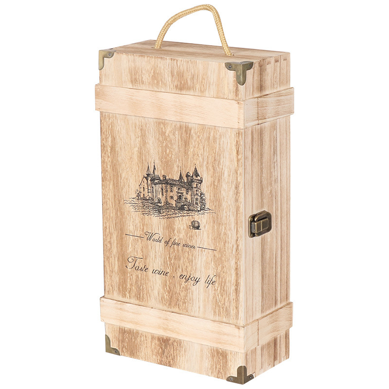 供应木制红酒包装盒做旧礼品包装木盒单支装双支装酒瓶盒