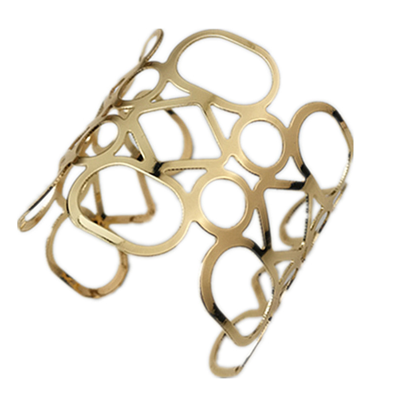 New Ladies Exaggerated Bracelet Gold Plated Hollow Metal Jewelry European and American Popular Open Wide Face Bracelet