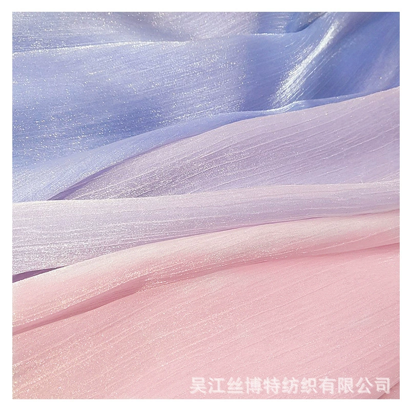 Spot Ice Yarn Cationic Yarn Bright Silk Crepe Organza Hanfu Big Sleeve Shirt Fabric Silver Silk Wrinkle