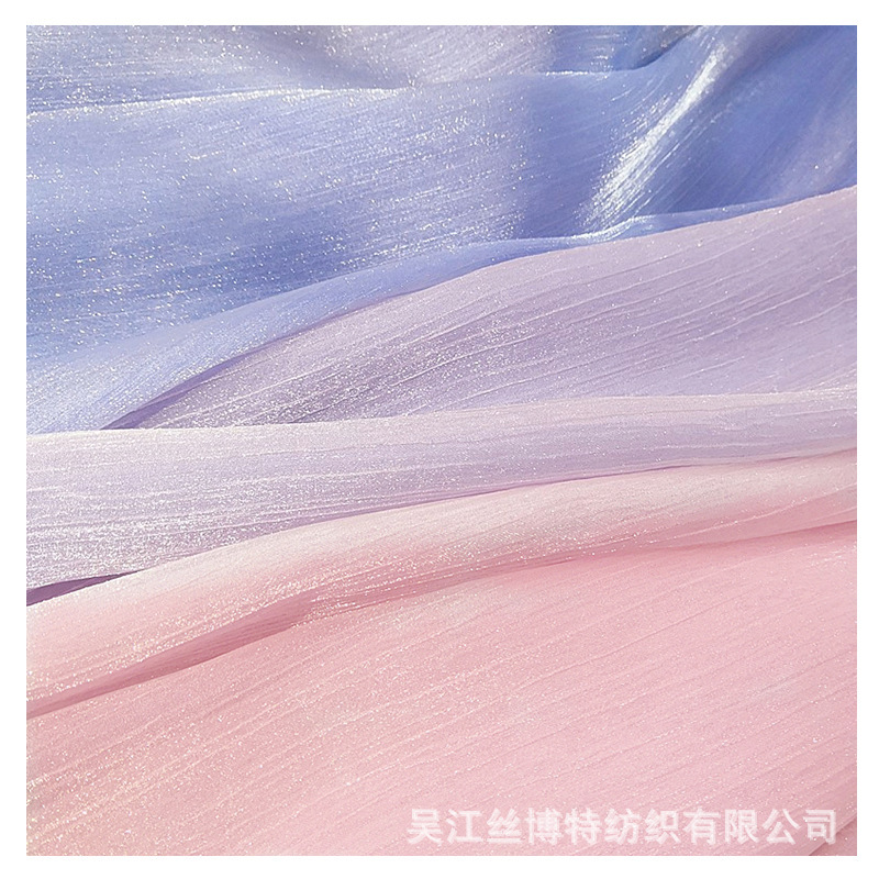 Spot Ice Yarn Cationic Yarn Bright Silk Crepe Organza Hanfu Big Sleeve Shirt Fabric Silver Silk Wrinkle