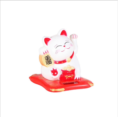Small waving hand lucky cat, solar powered waving feng shui cat, creative textured car ornaments, gifts and gifts
