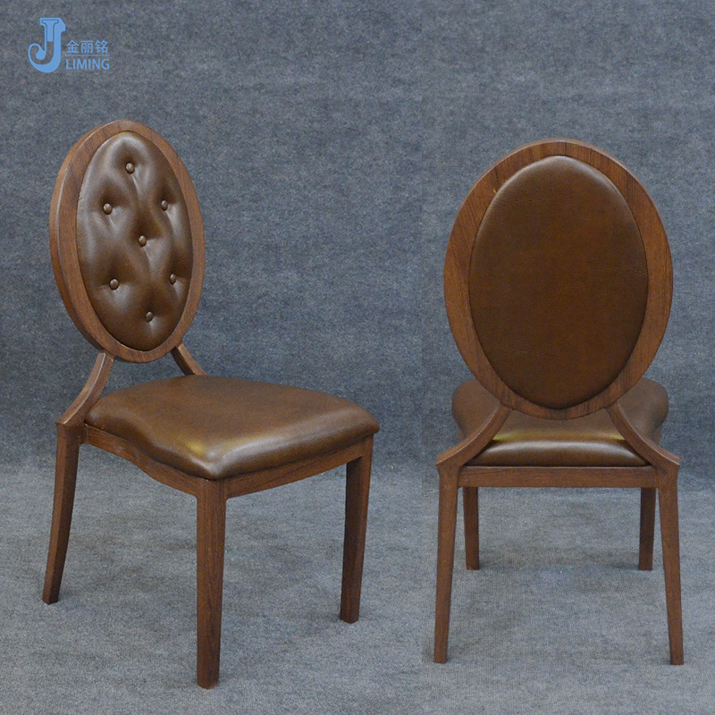 Metal madera grano imitación silla de madera fábrica al por mayor restaurante cuero suave Silla de espalda redonda Silla de hotel silla caja