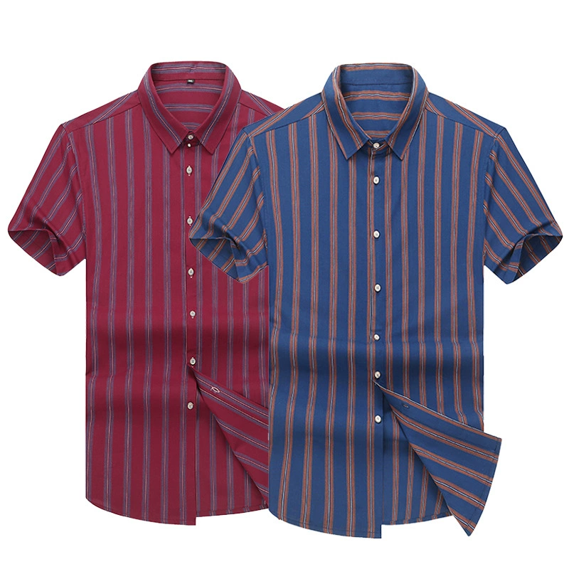Новинка 2020, Повседневная рубашка большого размера из чистого хлопка в полоску с короткими рукавами, мужская Тонкая рубашка из чистого хлопка с короткими рукавами
