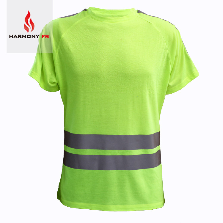 工厂全棉荧光黄针织阻燃T恤衫 防火汗布上衣出口欧美反光工作服