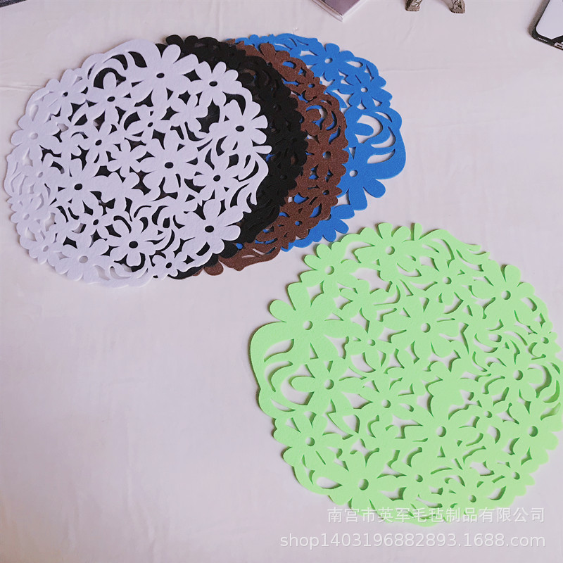 厂家支持批发定做 隔热效果好圆形新款 毛毡镂空餐垫杯垫