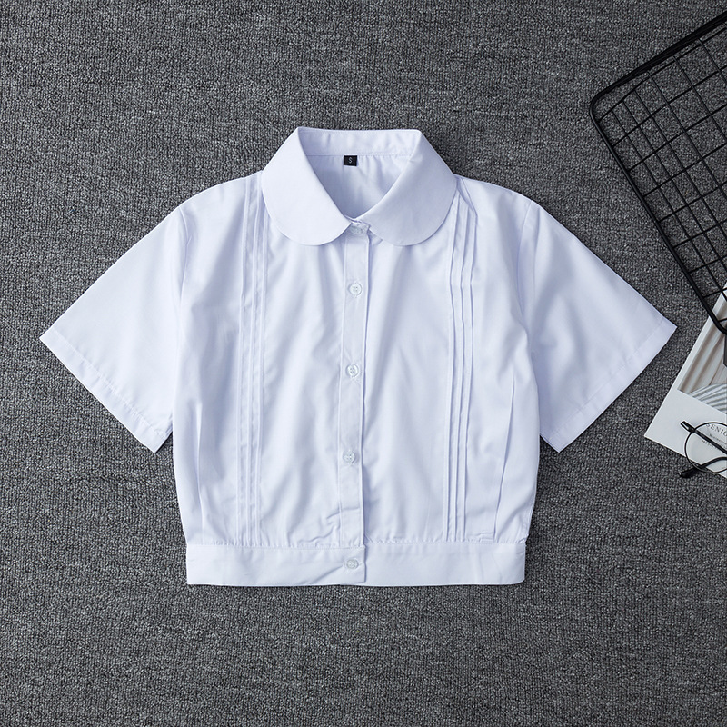 2022 spot JK uniform women pill placket round neck organ pleat hem pleat short shirt short sleeve shirt