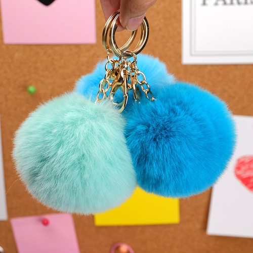 Cross-border hot-selling fur ball keychain imitation rex rabbit fur ball keychain plush ball key accessories school bag pendant