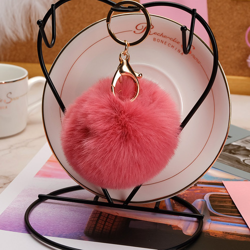Cross-border hot-selling fur ball keychain imitation rex rabbit fur ball keychain plush ball key accessories school bag pendant
