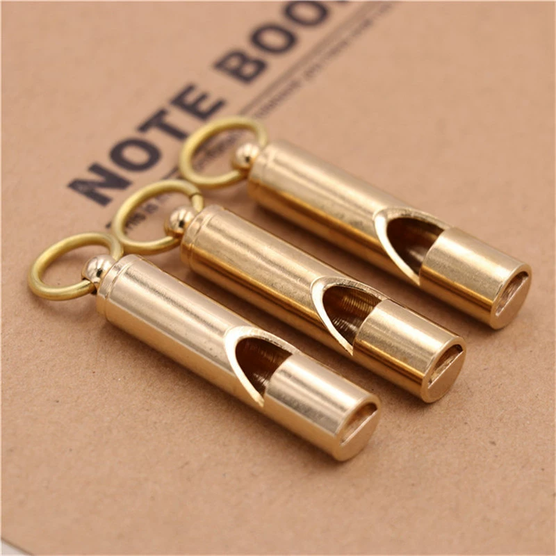 Brass retro copper travel whistle, keychain